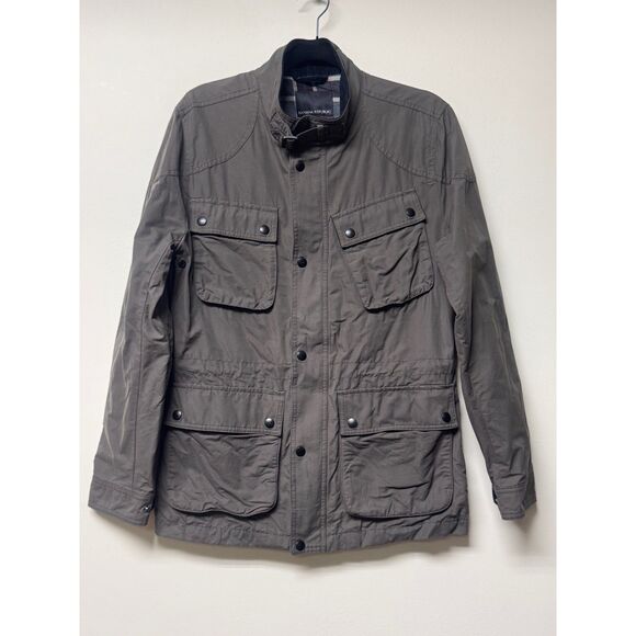 BANANA REPUBLIC Waxed Chore Coat Flannel Plaid Lining, Dark Truffle, Sz S - Picture 1 of 15